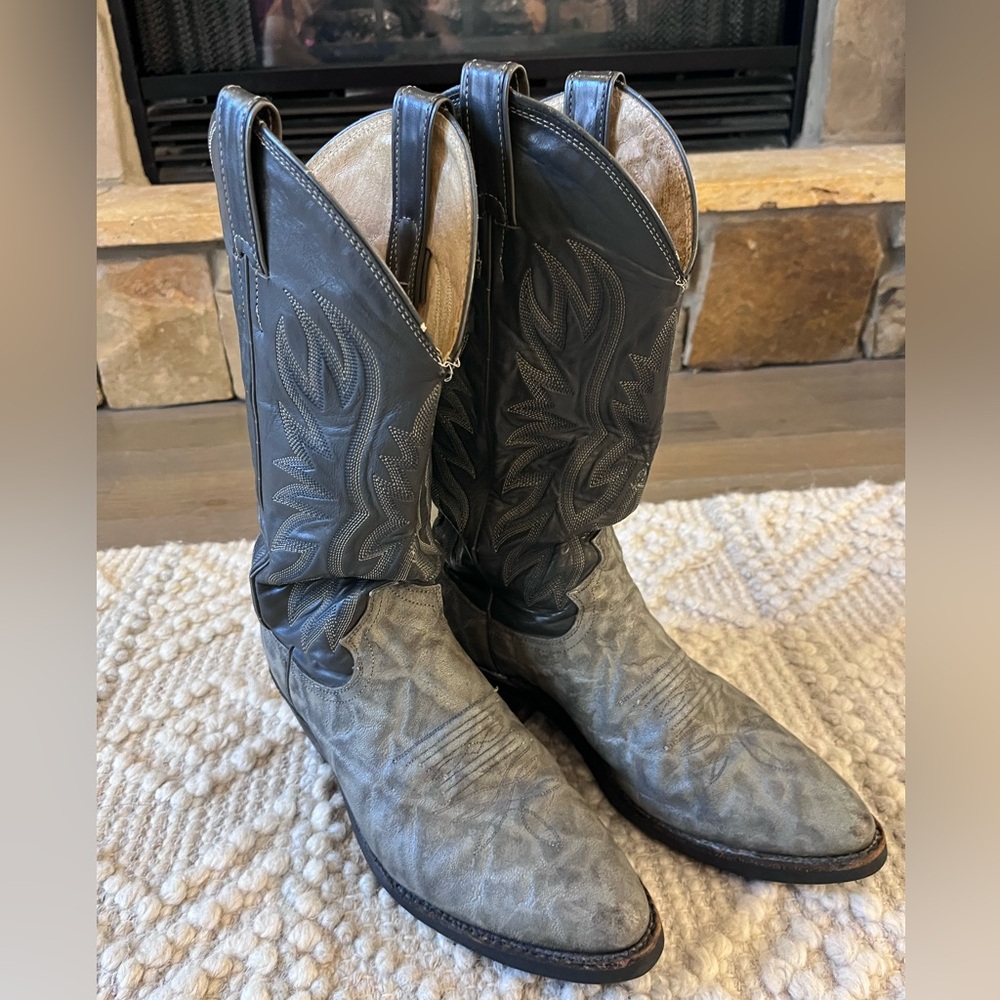 Justin Boots Elephant Print two tone gray men’s western cowboy boots 7.5D